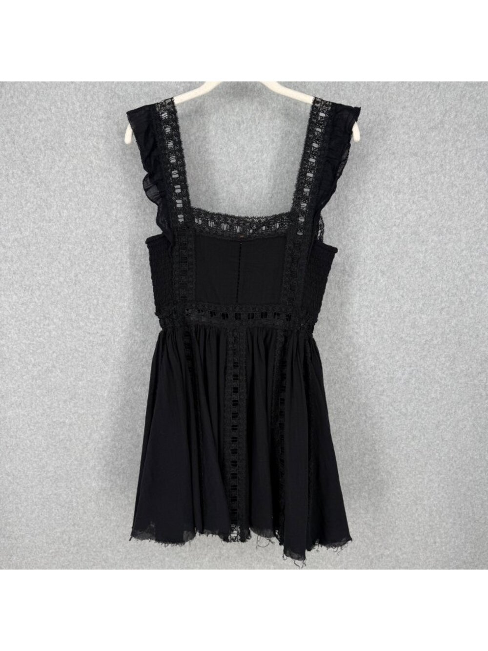 Free People Verona Lace Trim Mini Dress Size M Black Boho Summer Romantic Flirty